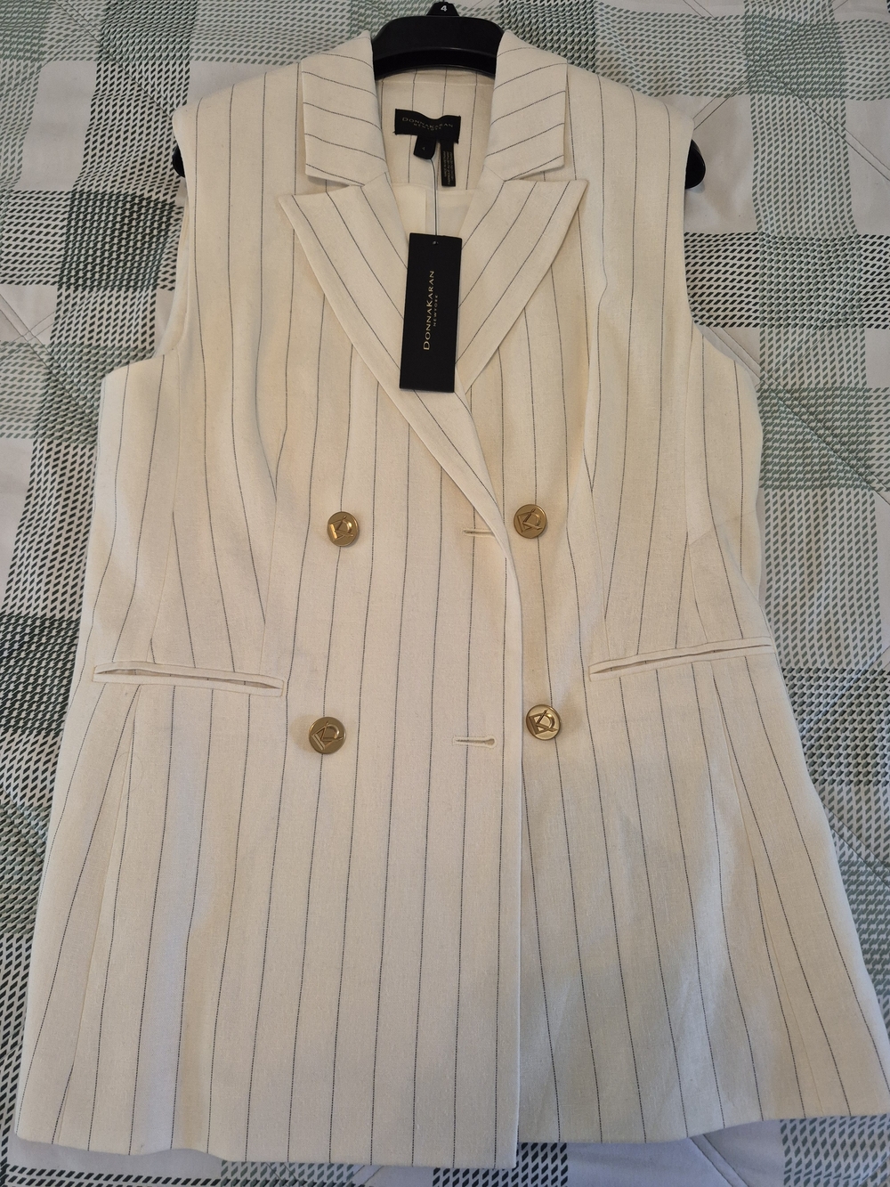 Donna Karan New York Pinstripe Sleeveless Blazer - Ivory